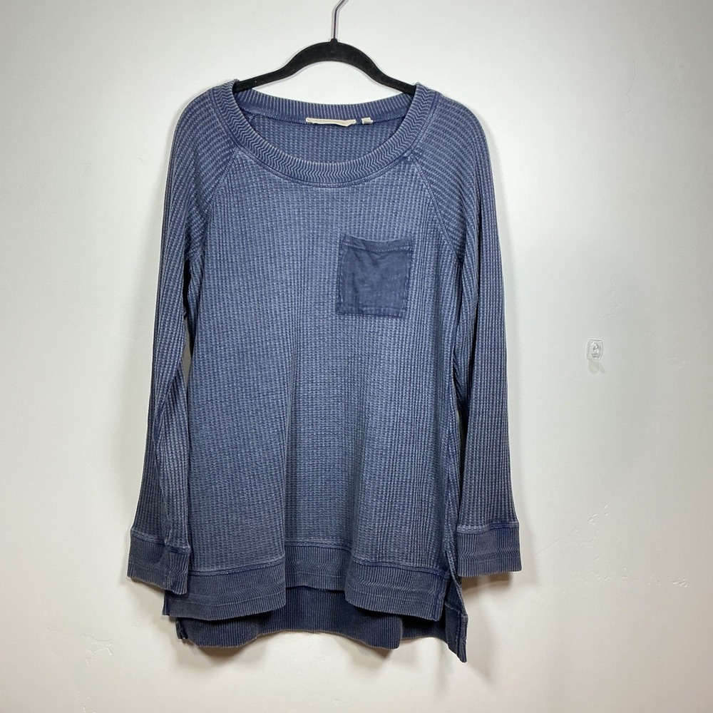 Soft‎ Surroundings Waffle Knit Pocket Tunic Top Blue Size S